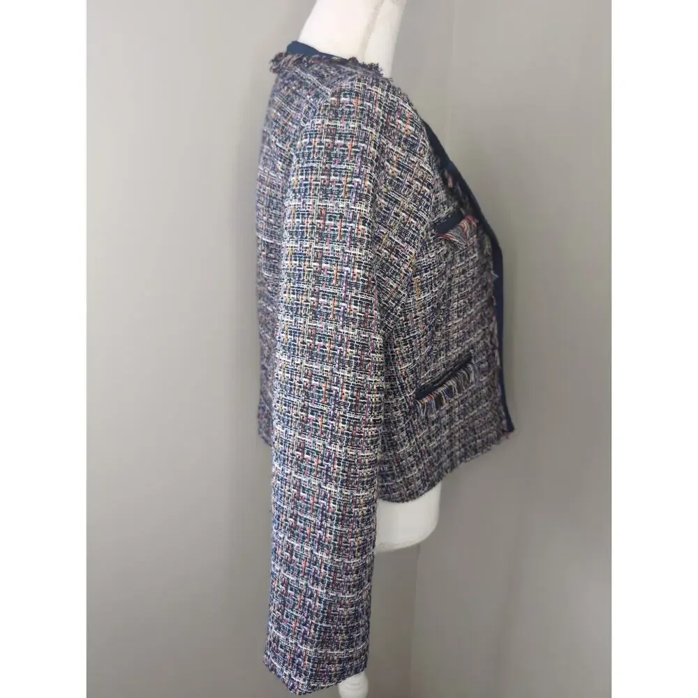 1901 Multicolor Tweed Fringe Jacket Blazer Preppy Chic M - Picture 4 of 9